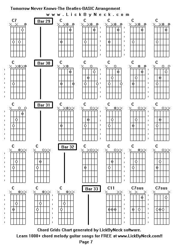 Chord Grids Chart of chord melody fingerstyle guitar song-Tomorrow Never Knows-The Beatles-BASIC Arrangement,generated by LickByNeck software.